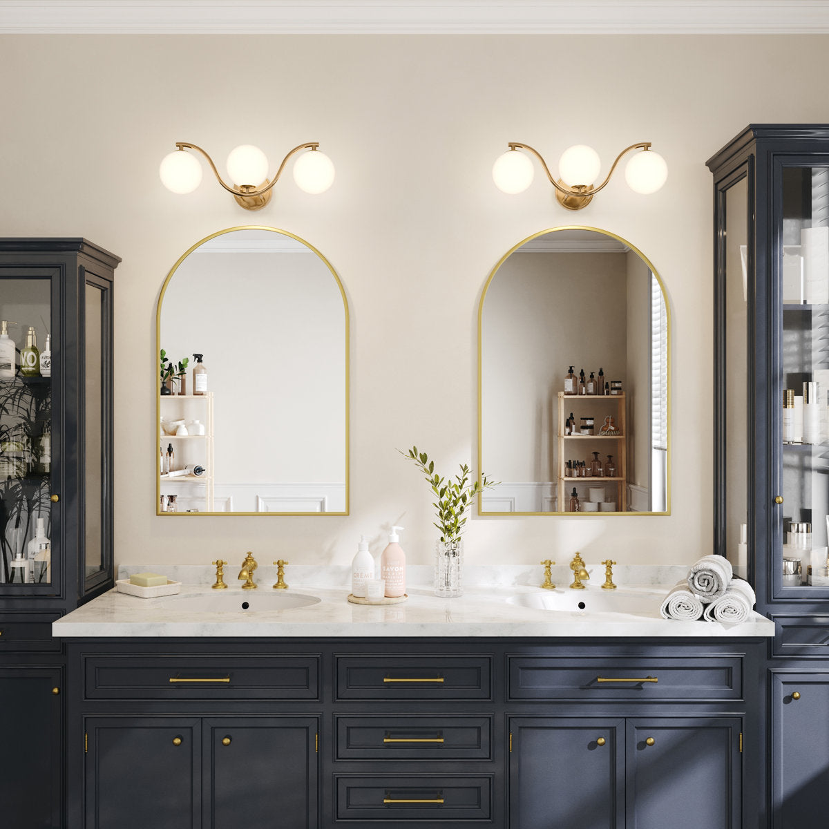 3 - Light Gold Steel Dimmable Wavy Vanity Light