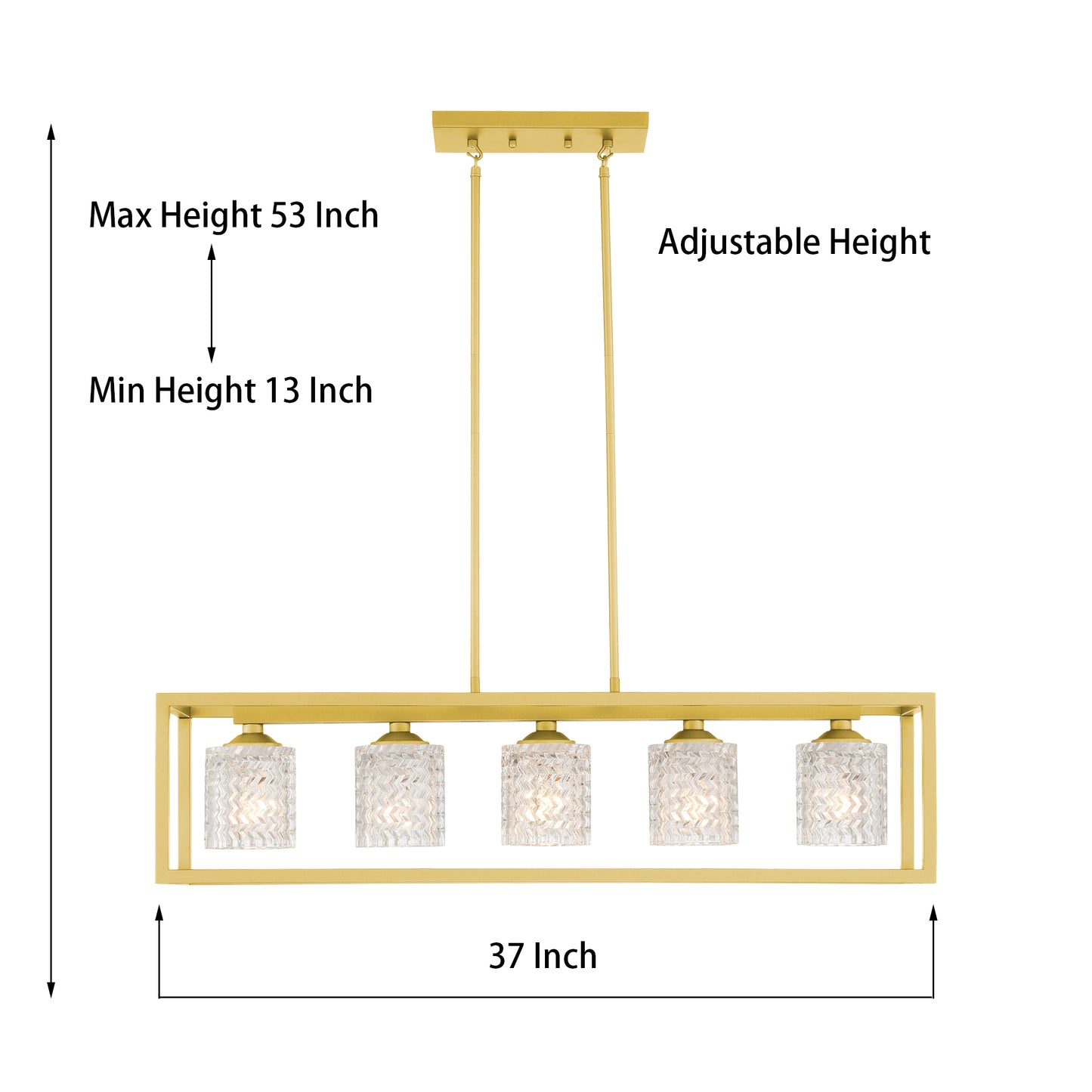 Lustre rectangulaire moderne à 5 lumières pour îlot de cuisine Elayne