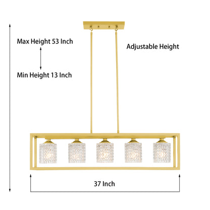 Lustre rectangulaire moderne à 5 lumières pour îlot de cuisine Elayne