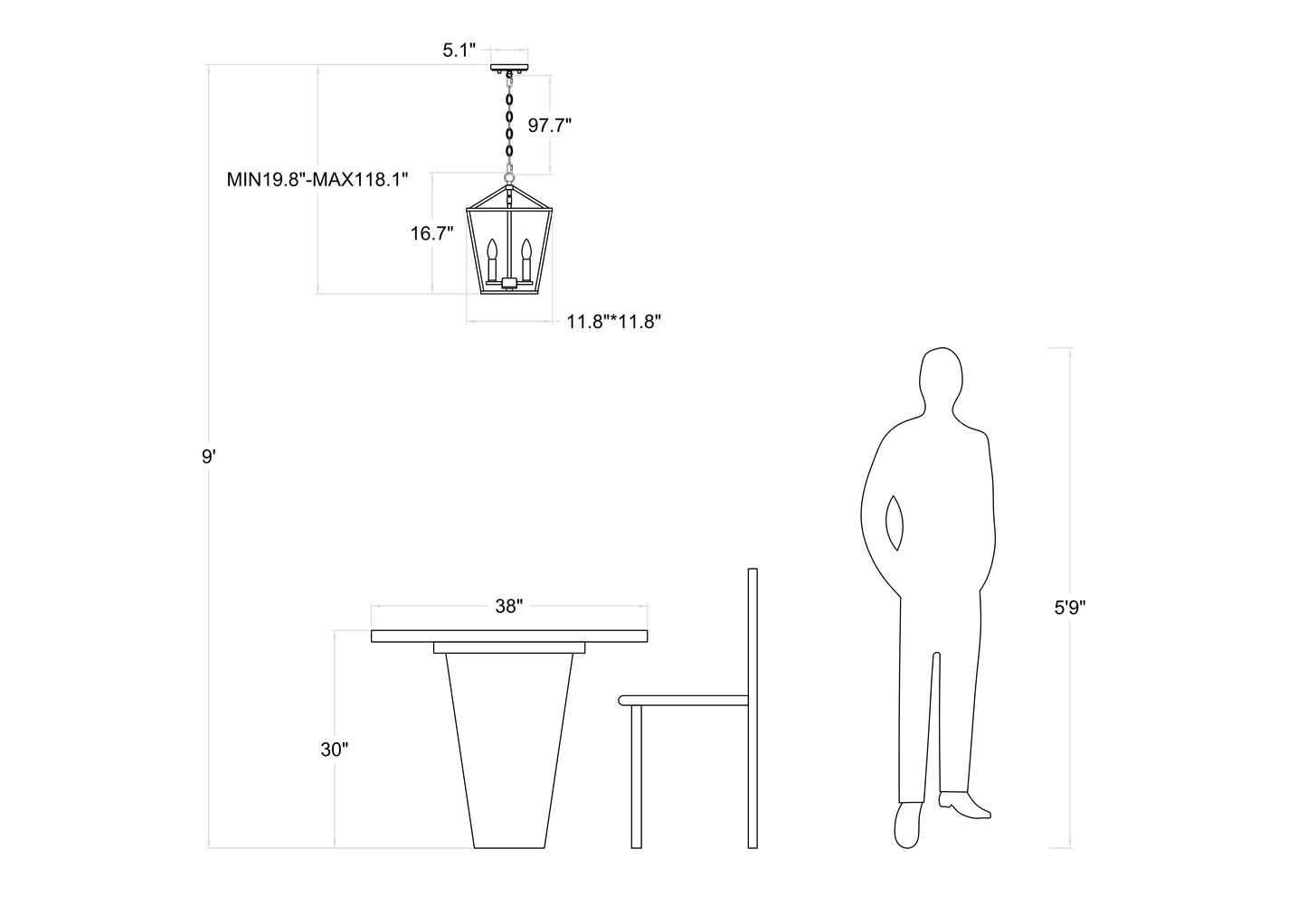 Arlington 4-Light Lantern Geometric Chandelier UL Listed