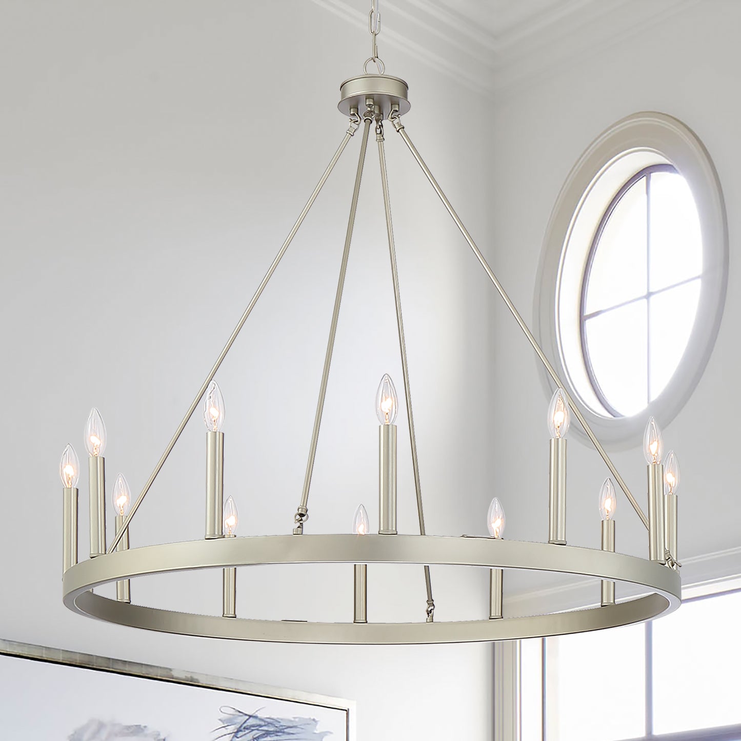 Amie 12-Light Candle Style Wagon Wheel Chandelier UL Listed