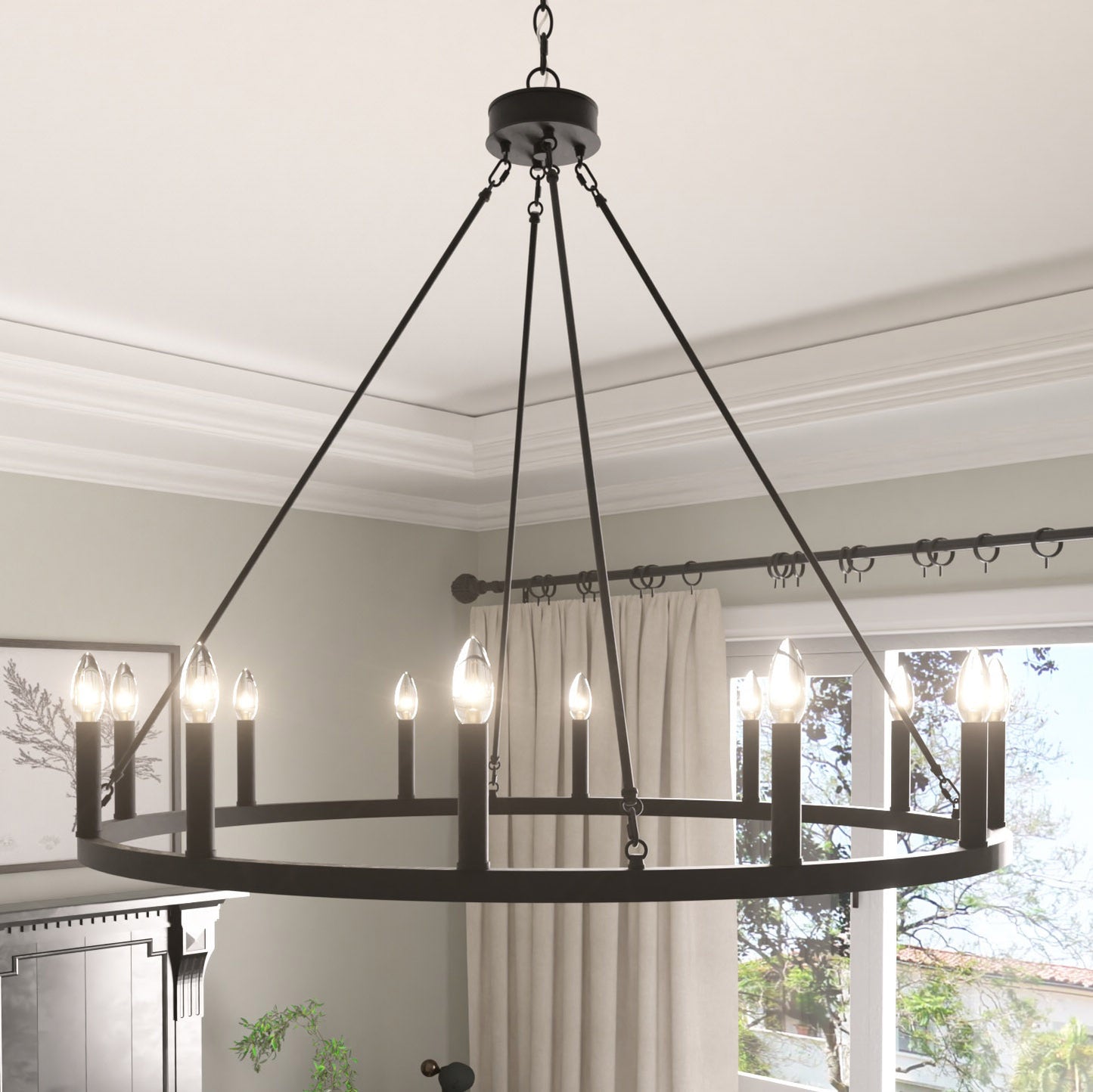 Amie 12-Light Candle Style Wagon Wheel Chandelier UL Listed