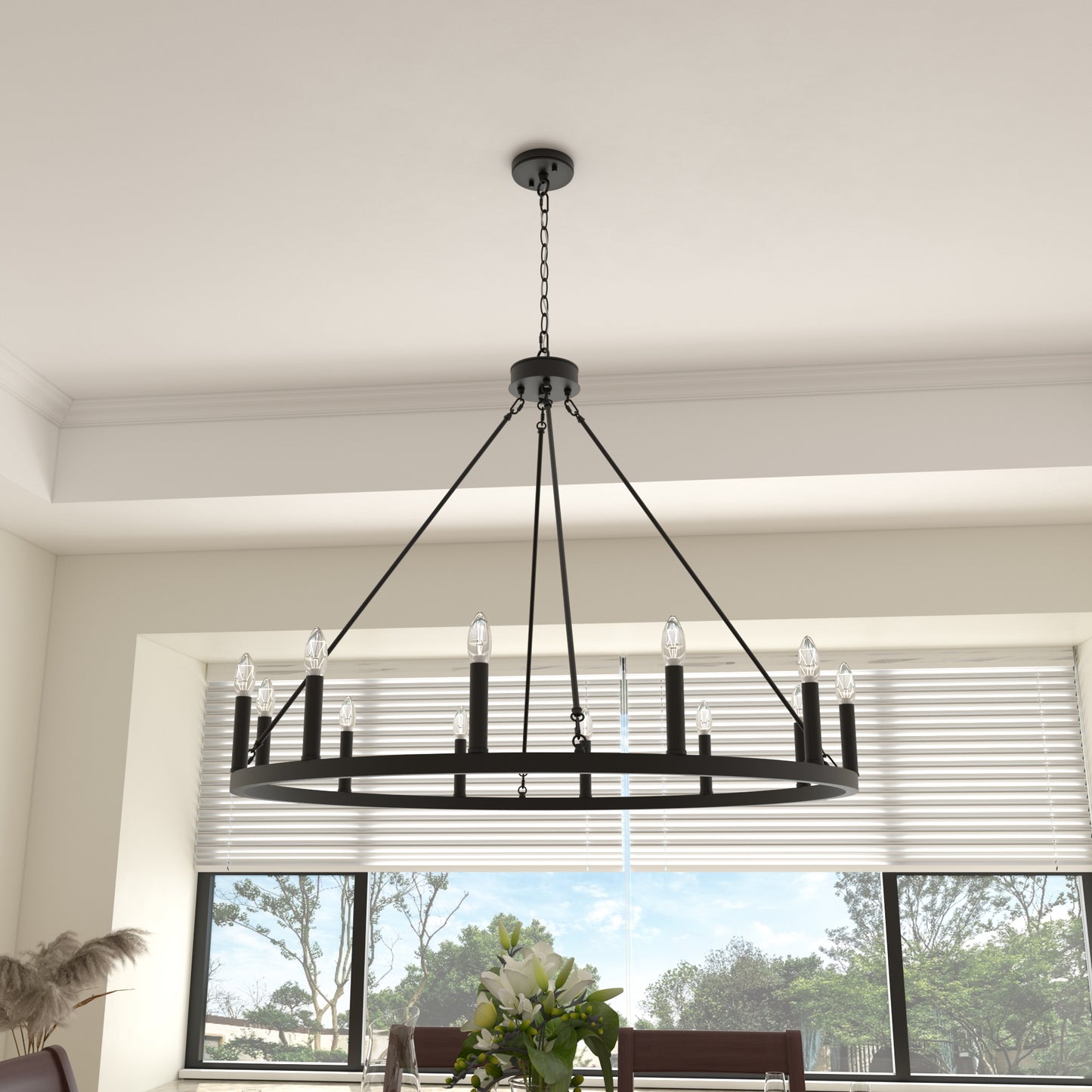 Amie 12-Light Candle Style Wagon Wheel Chandelier UL Listed