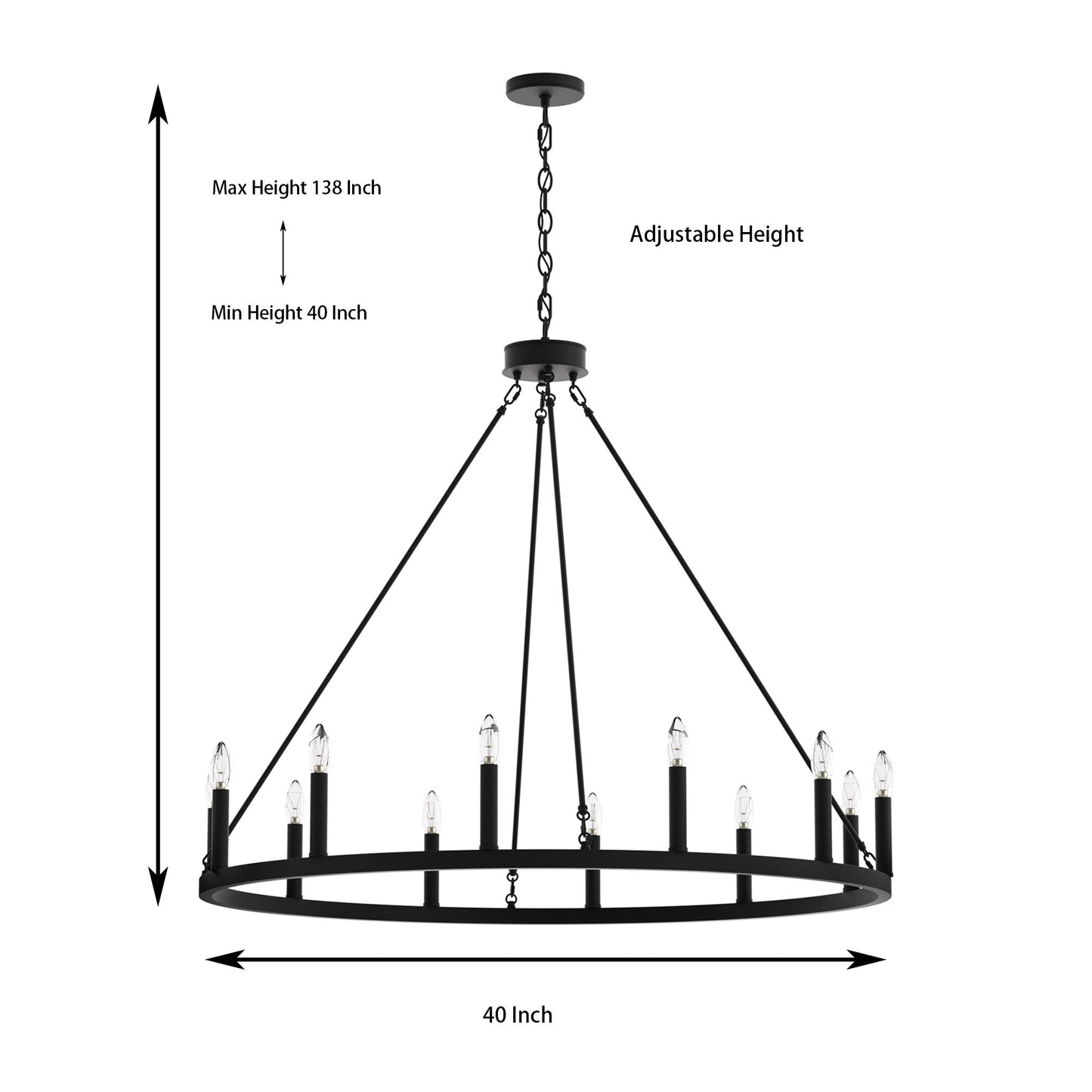 Amie 12-Light Candle Style Wagon Wheel Chandelier UL Listed