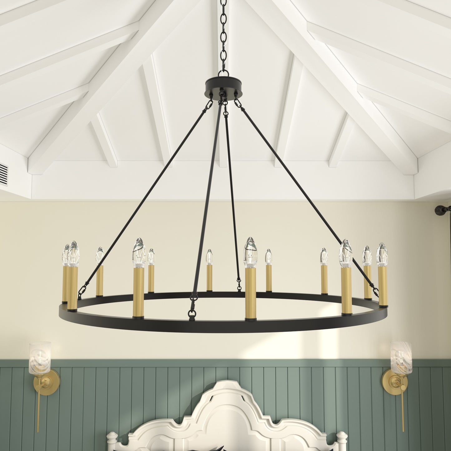 Amie 12-Light Candle Style Wagon Wheel Chandelier UL Listed