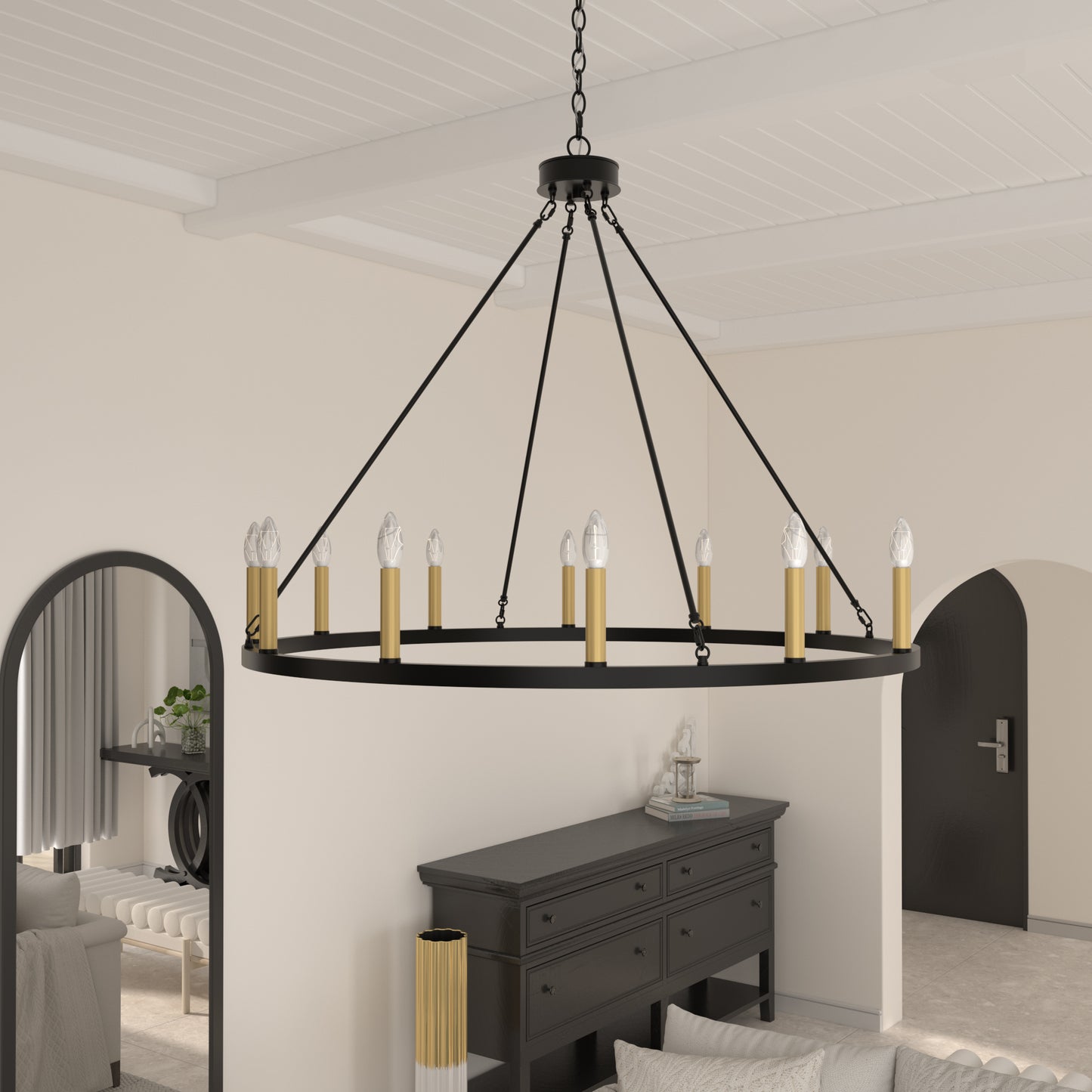 Amie 12-Light Candle Style Wagon Wheel Chandelier UL Listed