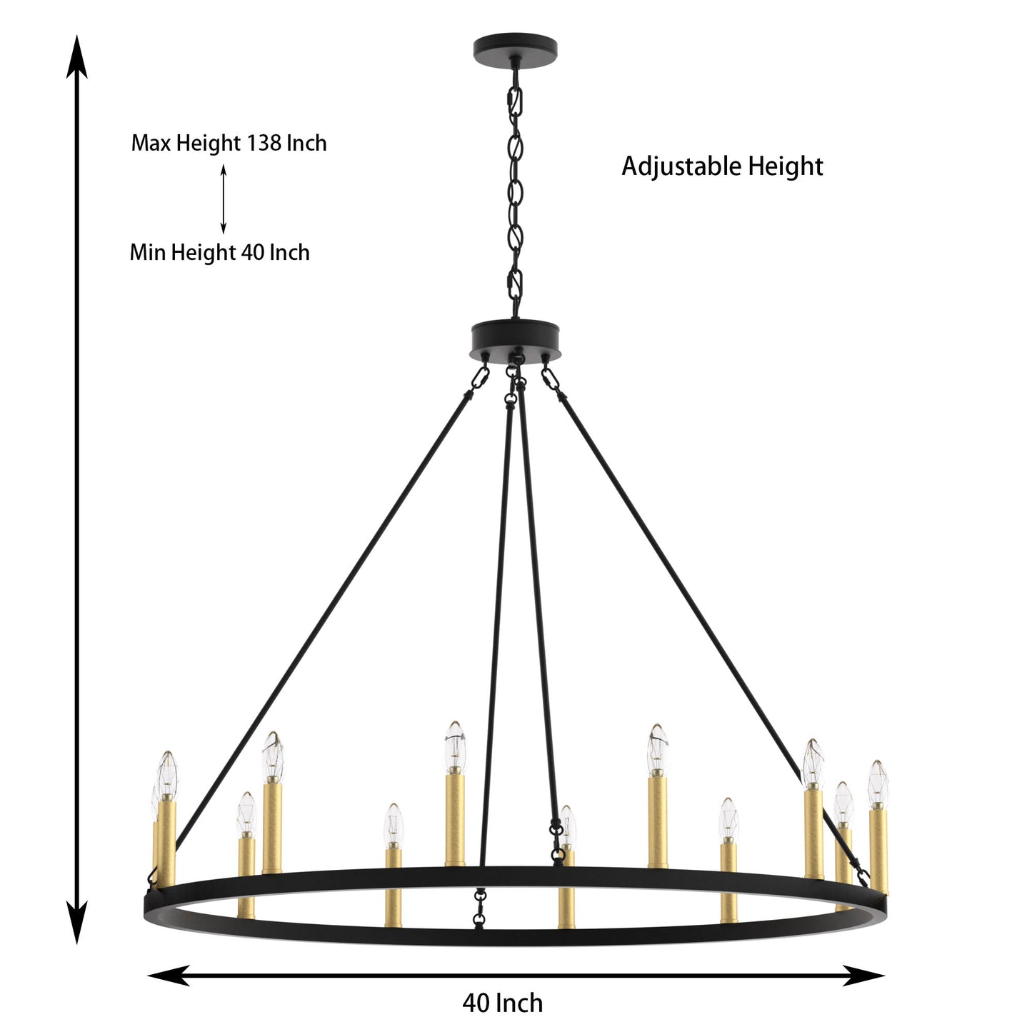 Amie 12-Light Candle Style Wagon Wheel Chandelier UL Listed