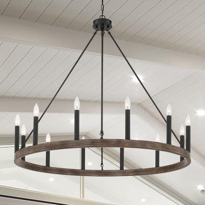 Amie 12-Light Candle Style Wagon Wheel Chandelier UL Listed