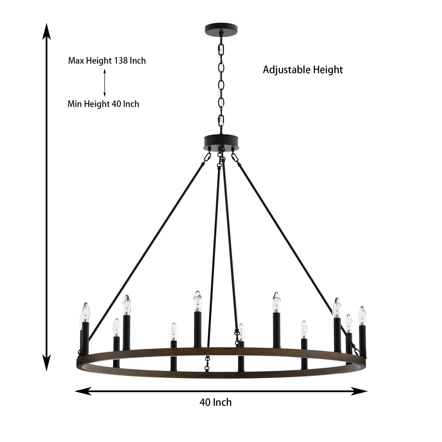 Amie 12-Light Candle Style Wagon Wheel Chandelier UL Listed