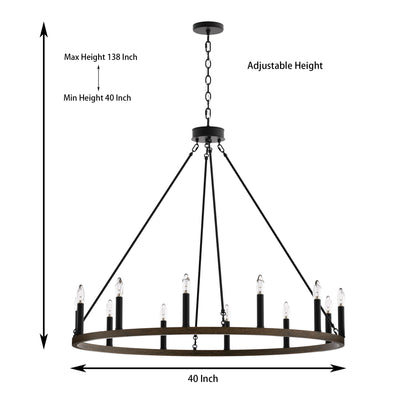 Amie 12-Light Candle Style Wagon Wheel Chandelier UL Listed