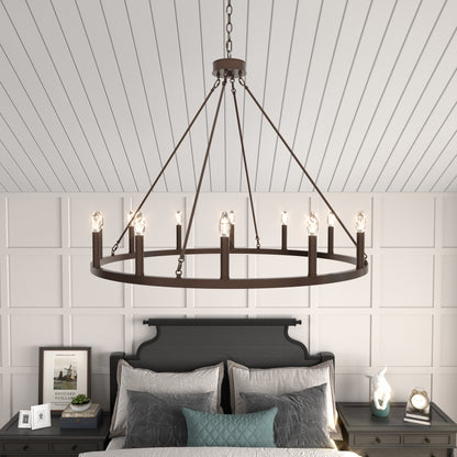 Amie 12-Light Candle Style Wagon Wheel Chandelier UL Listed