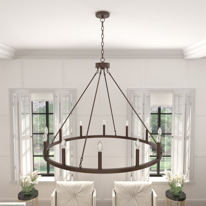 Amie 12-Light Candle Style Wagon Wheel Chandelier UL Listed