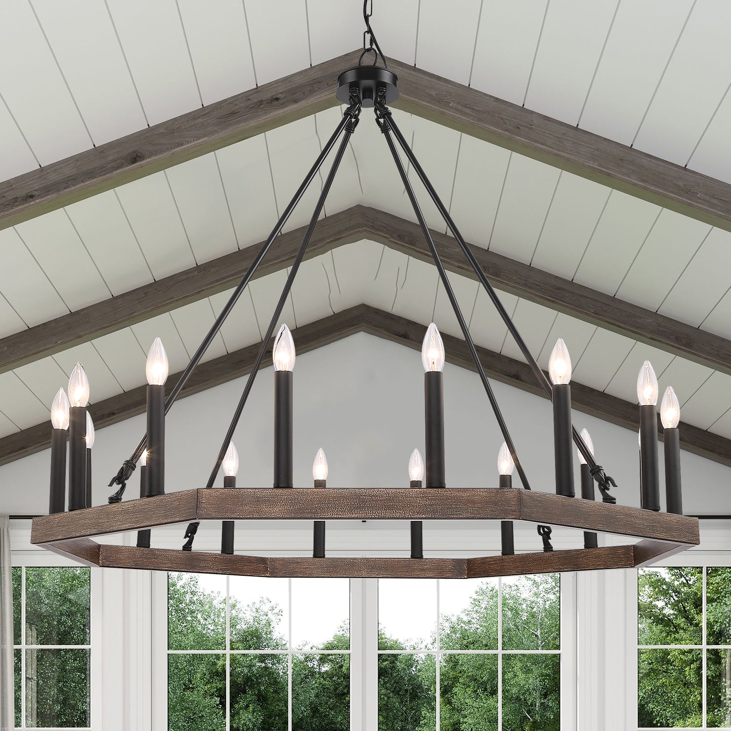 Vada 16-Light Candle Style Wagon Wheel Chandelier UL Listed