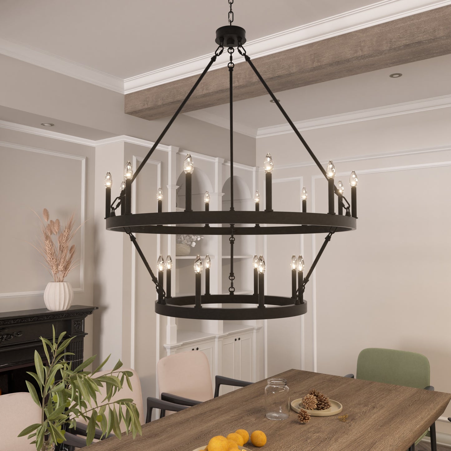 Nauvoo 20-Light Modern Candle Style Wagon Wheel Chandelier UL Listed