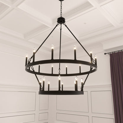 Nauvoo 20-Light Modern Candle Style Wagon Wheel Chandelier UL Listed