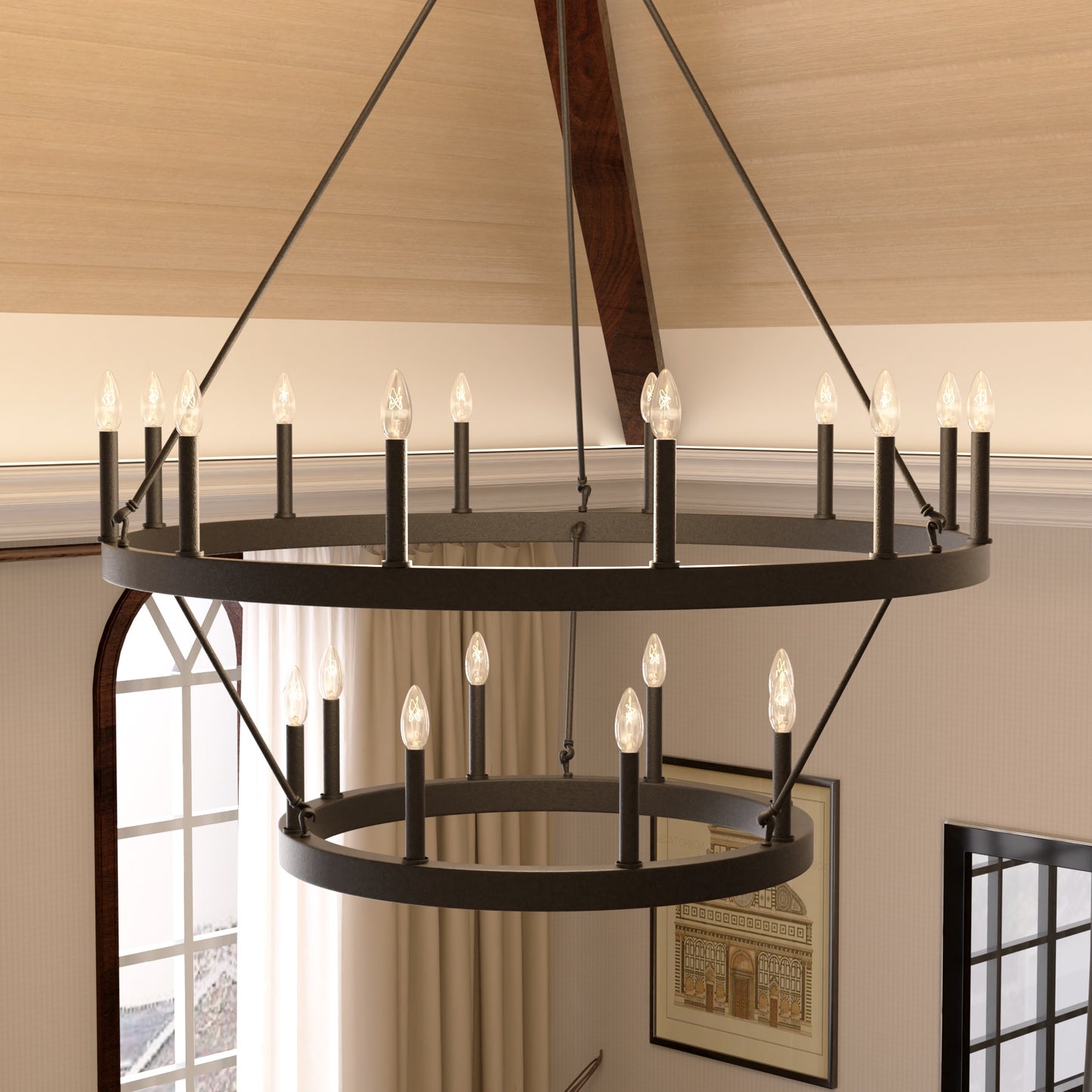 Nauvoo 20-Light Modern Candle Style Wagon Wheel Chandelier UL Listed