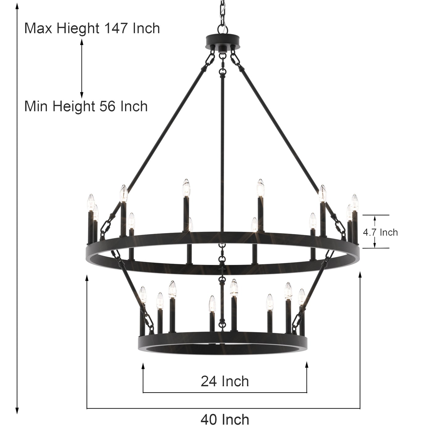 Nauvoo 20-Light Modern Candle Style Wagon Wheel Chandelier UL Listed