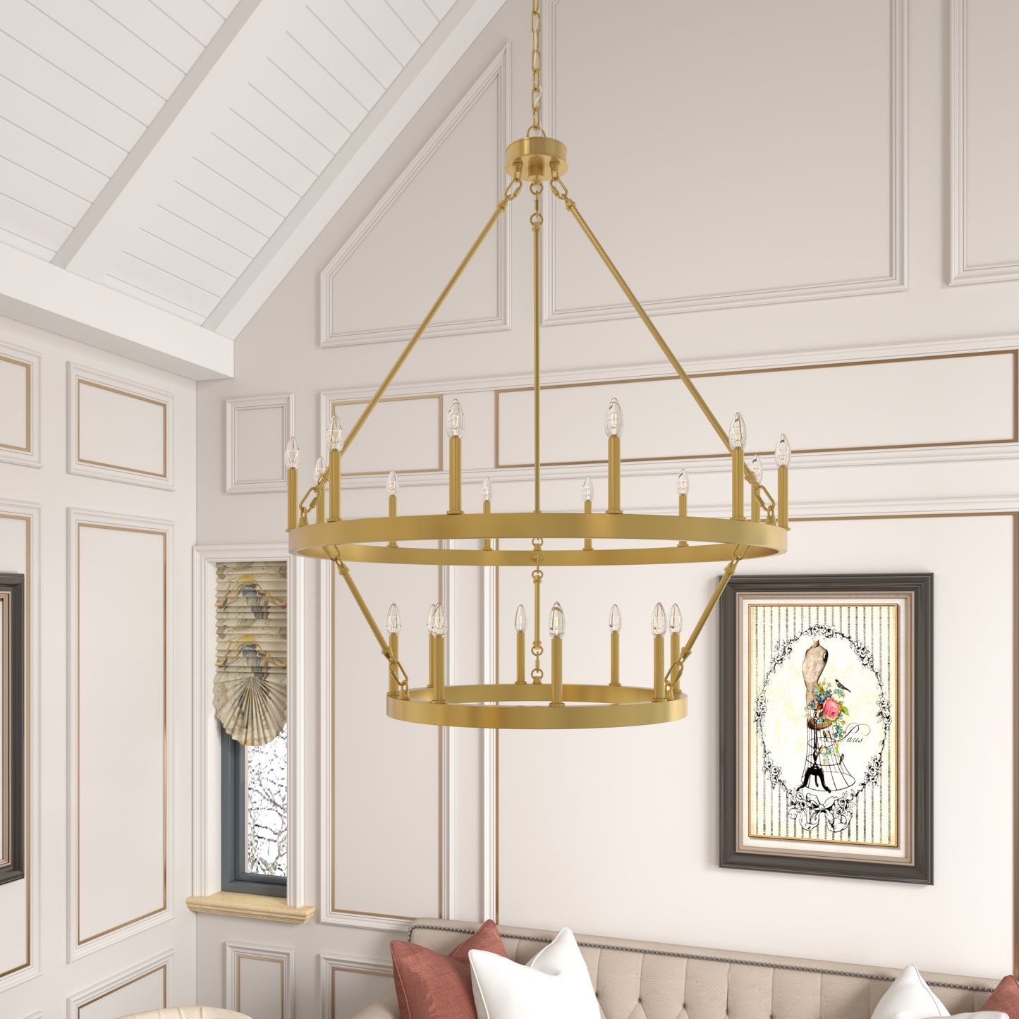 Nauvoo 20-Light Modern Candle Style Wagon Wheel Chandelier UL Listed