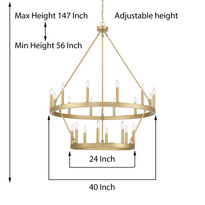 Nauvoo 20-Light Modern Candle Style Wagon Wheel Chandelier UL Listed