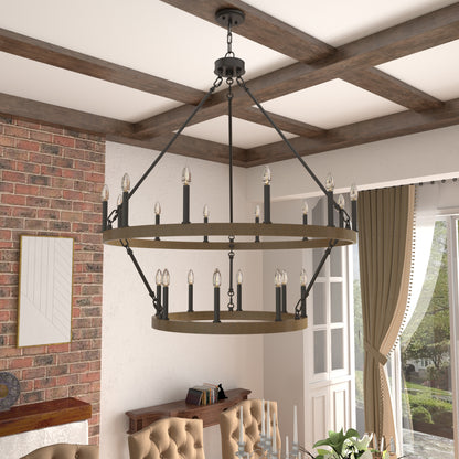 Nauvoo 20-Light Modern Candle Style Wagon Wheel Chandelier UL Listed