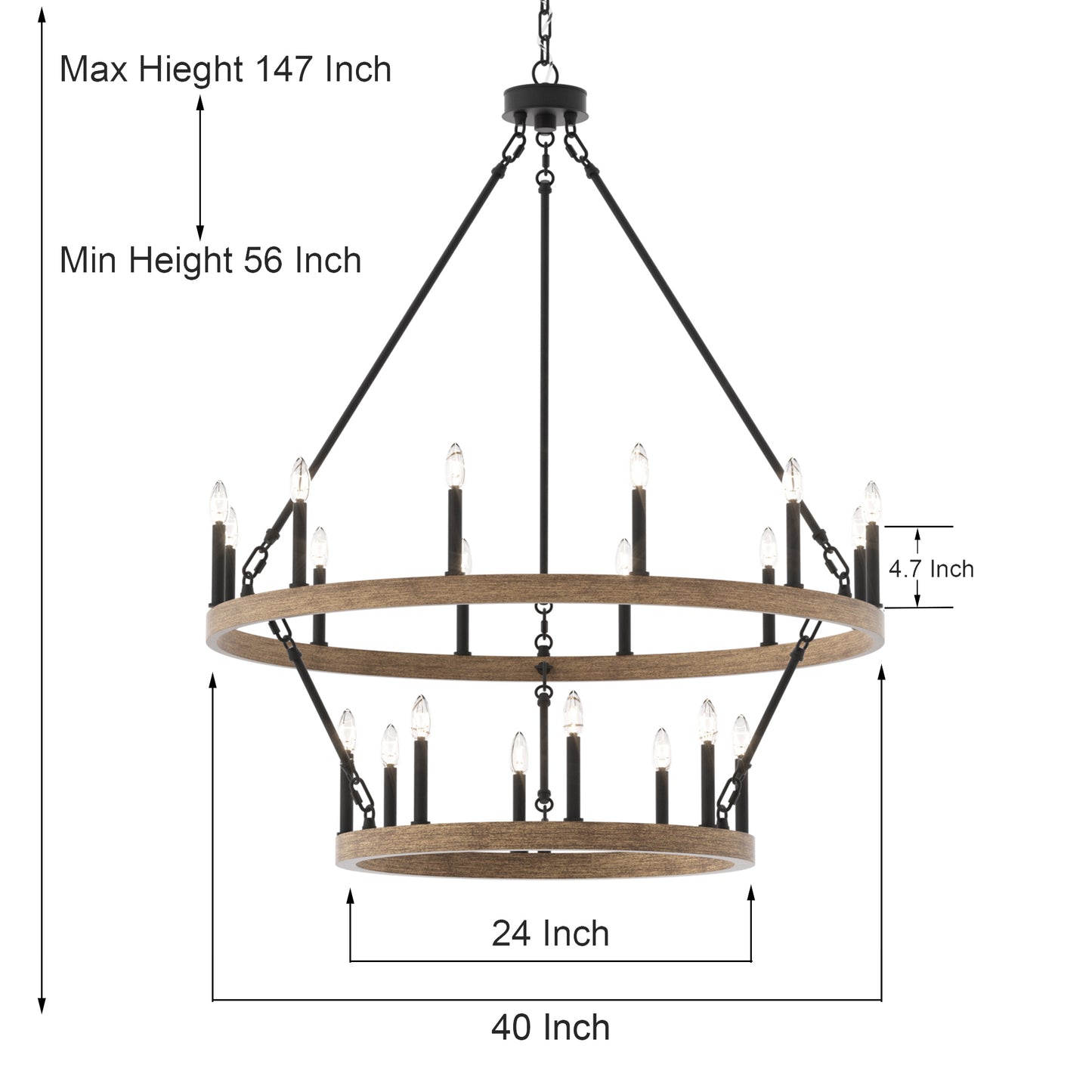 Nauvoo 20-Light Modern Candle Style Wagon Wheel Chandelier UL Listed