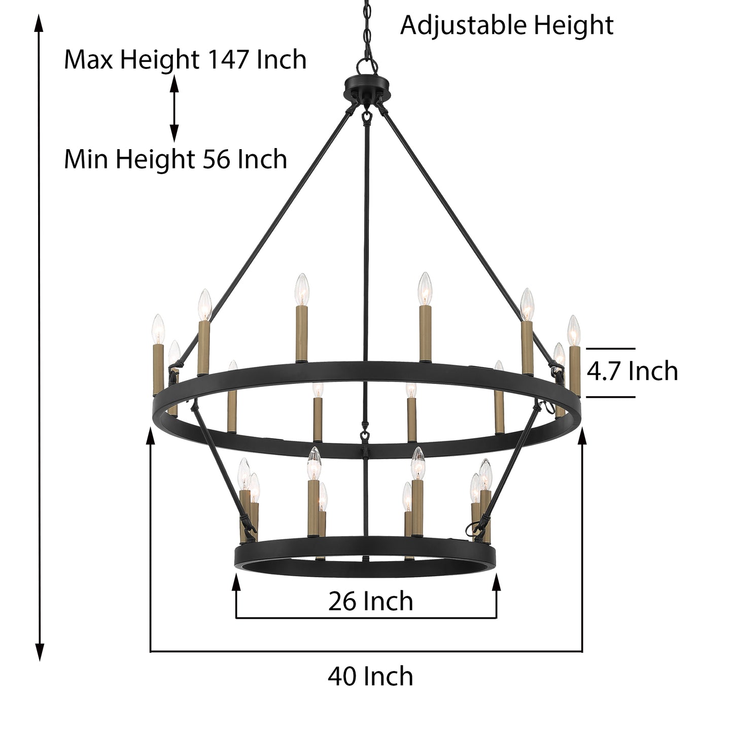 Nauvoo 20-Light Modern Candle Style Wagon Wheel Chandelier UL Listed