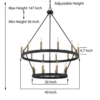 Nauvoo 20-Light Modern Candle Style Wagon Wheel Chandelier UL Listed