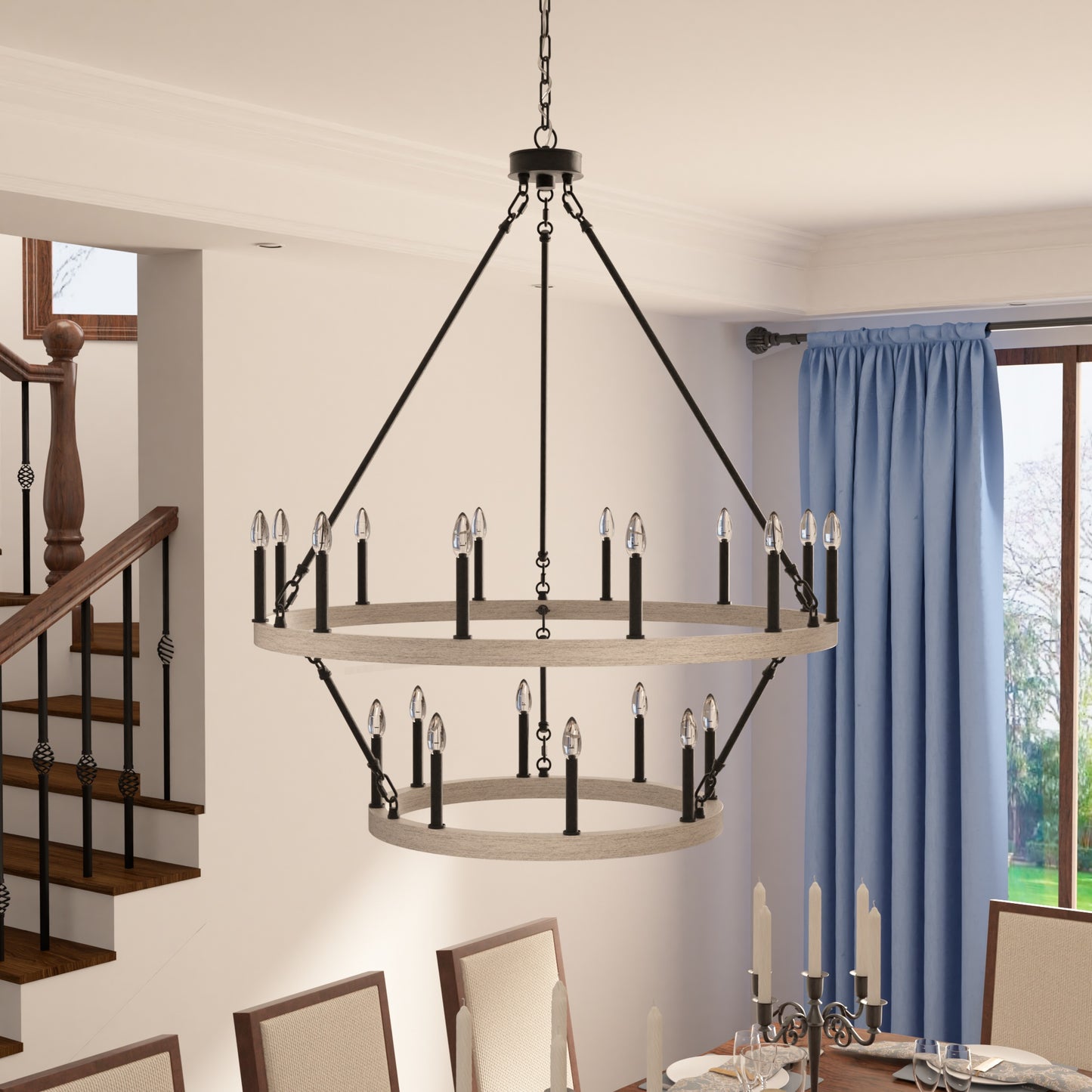 Nauvoo 20-Light Modern Candle Style Wagon Wheel Chandelier UL Listed