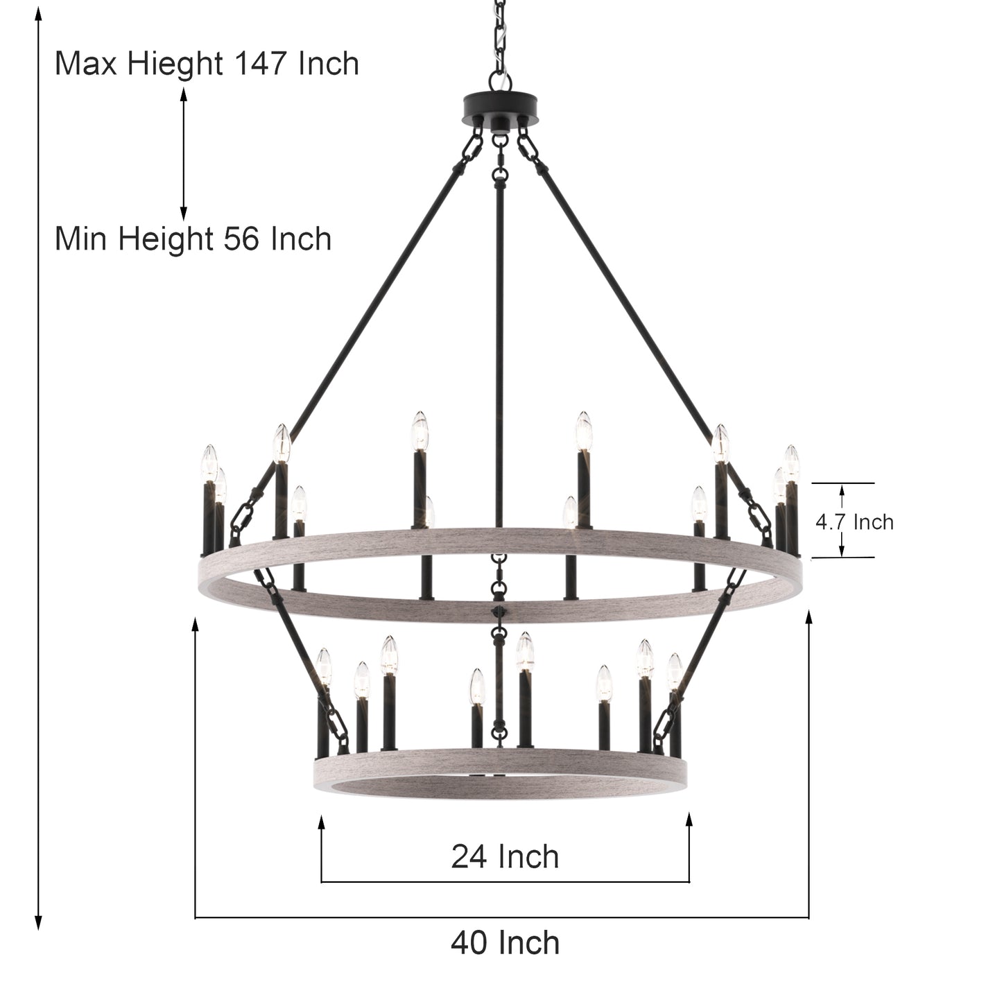 Nauvoo 20-Light Modern Candle Style Wagon Wheel Chandelier UL Listed