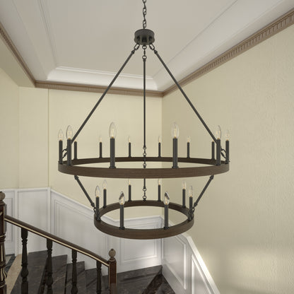 Nauvoo 20-Light Modern Candle Style Wagon Wheel Chandelier UL Listed