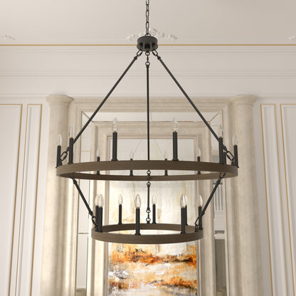 Nauvoo 20-Light Modern Candle Style Wagon Wheel Chandelier UL Listed