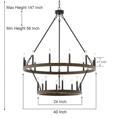 Nauvoo 20-Light Modern Candle Style Wagon Wheel Chandelier UL Listed