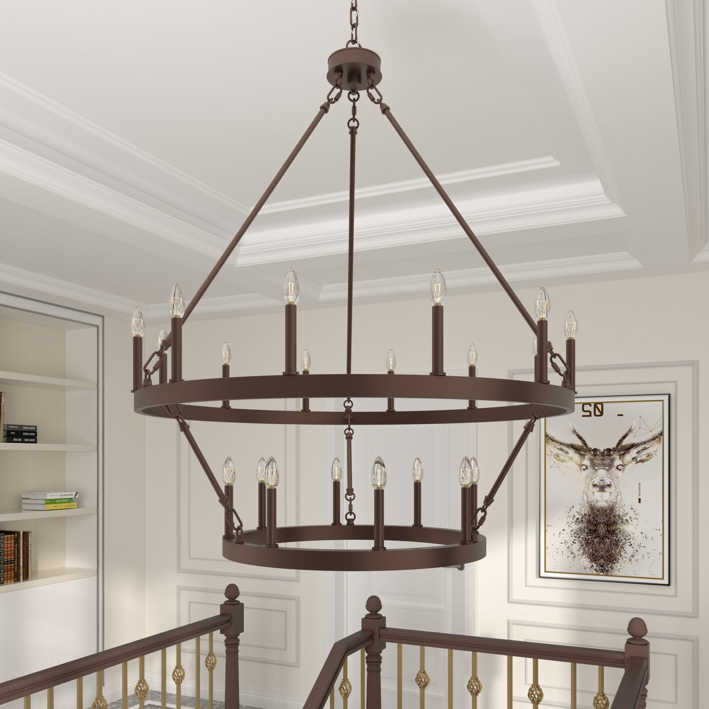 Nauvoo 20-Light Modern Candle Style Wagon Wheel Chandelier UL Listed