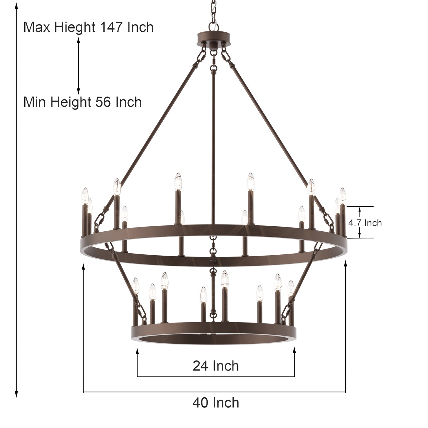 Nauvoo 20-Light Modern Candle Style Wagon Wheel Chandelier UL Listed