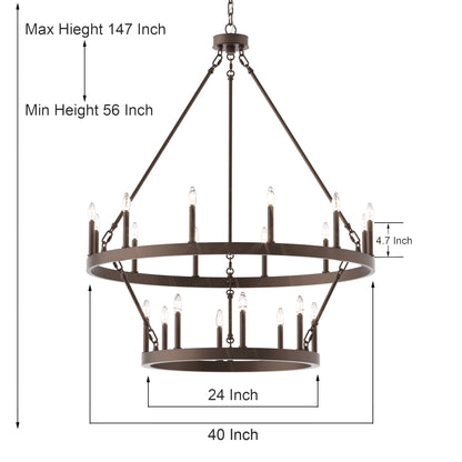 Nauvoo 20-Light Modern Candle Style Wagon Wheel Chandelier UL Listed