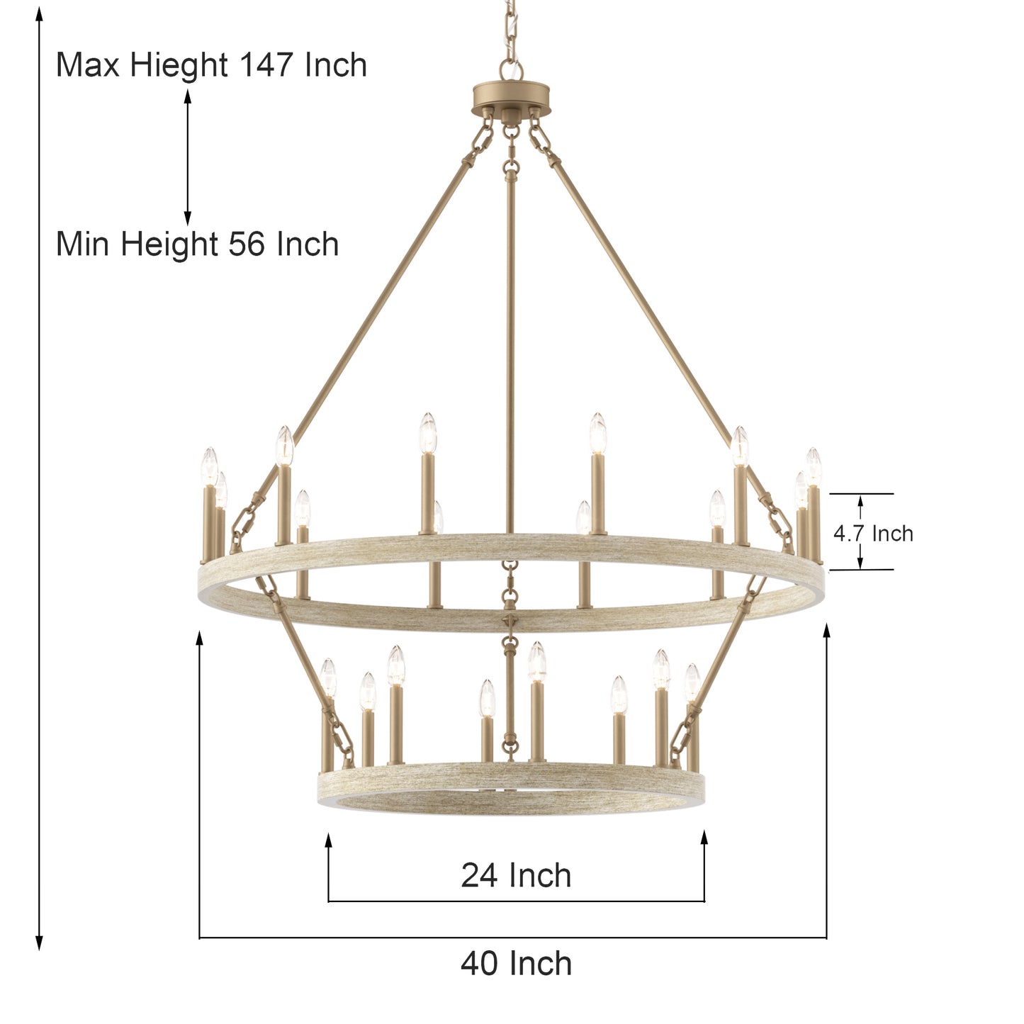 Nauvoo 20-Light Modern Candle Style Wagon Wheel Chandelier UL Listed