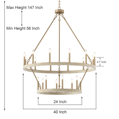 Nauvoo 20-Light Modern Candle Style Wagon Wheel Chandelier UL Listed