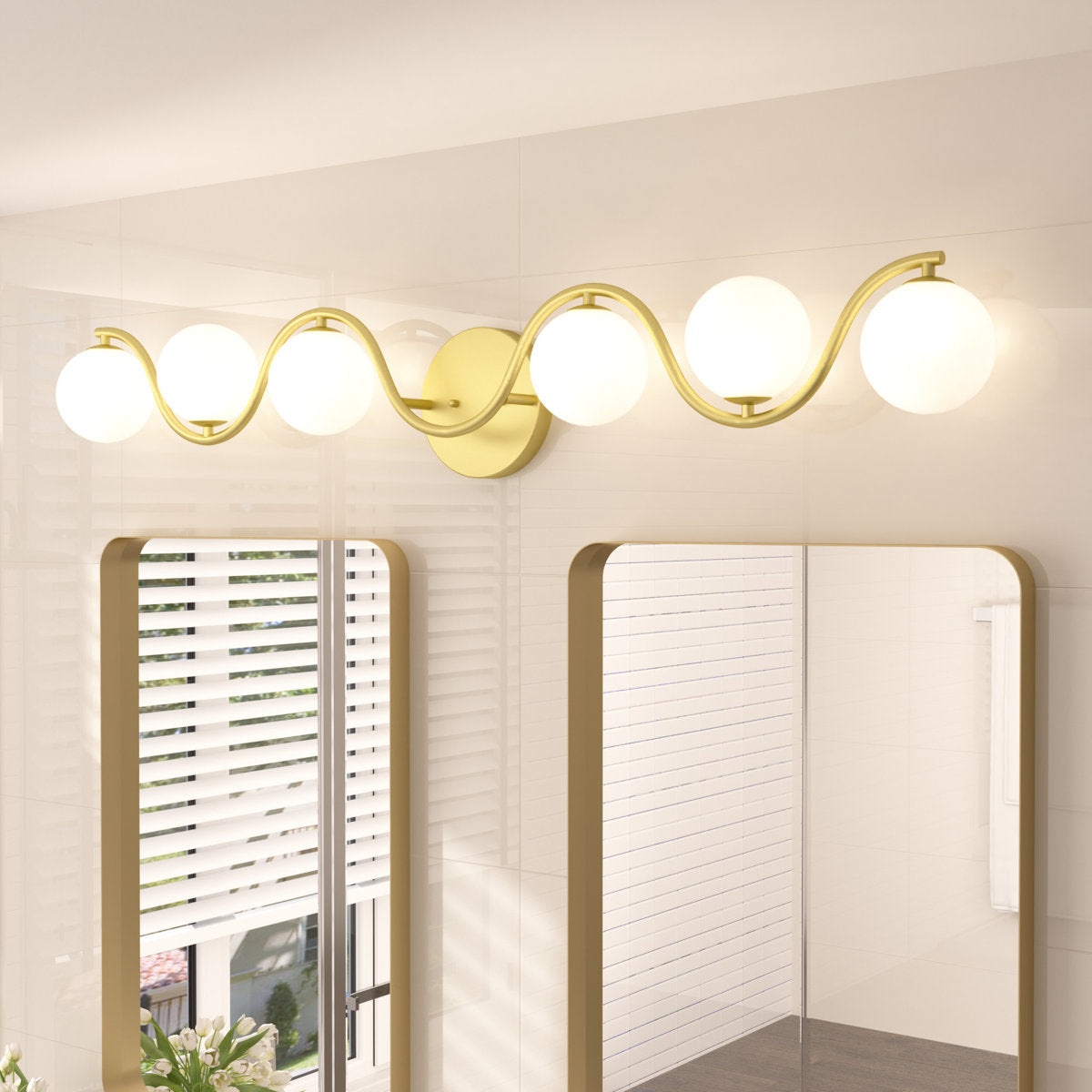 6 - Light Gold Steel Dimmable Wavy Vanity Light