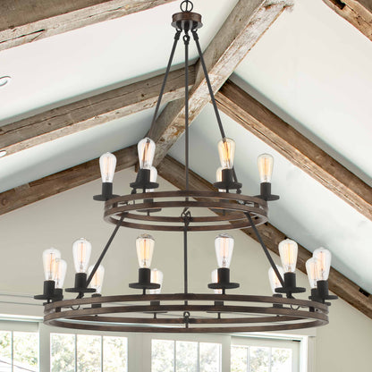 Davis 18-Light Candle Style Wagon Wheel Tiered Chandelier UL Listed