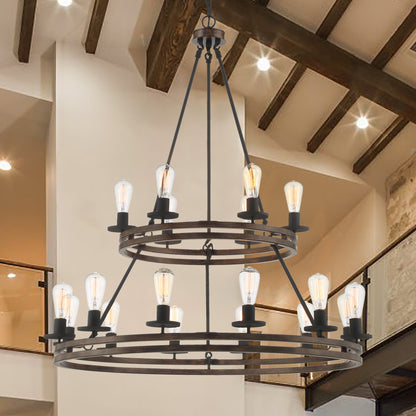 Davis 18-Light Candle Style Wagon Wheel Tiered Chandelier UL Listed