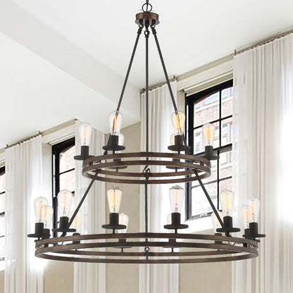 Davis 18-Light Candle Style Wagon Wheel Tiered Chandelier UL Listed