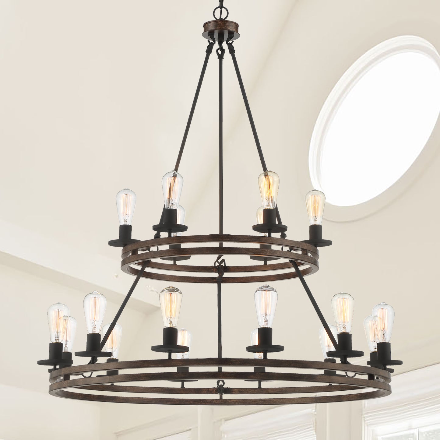 Davis 18-Light Candle Style Wagon Wheel Tiered Chandelier UL Listed