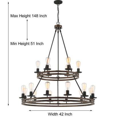 Davis 18-Light Candle Style Wagon Wheel Tiered Chandelier UL Listed