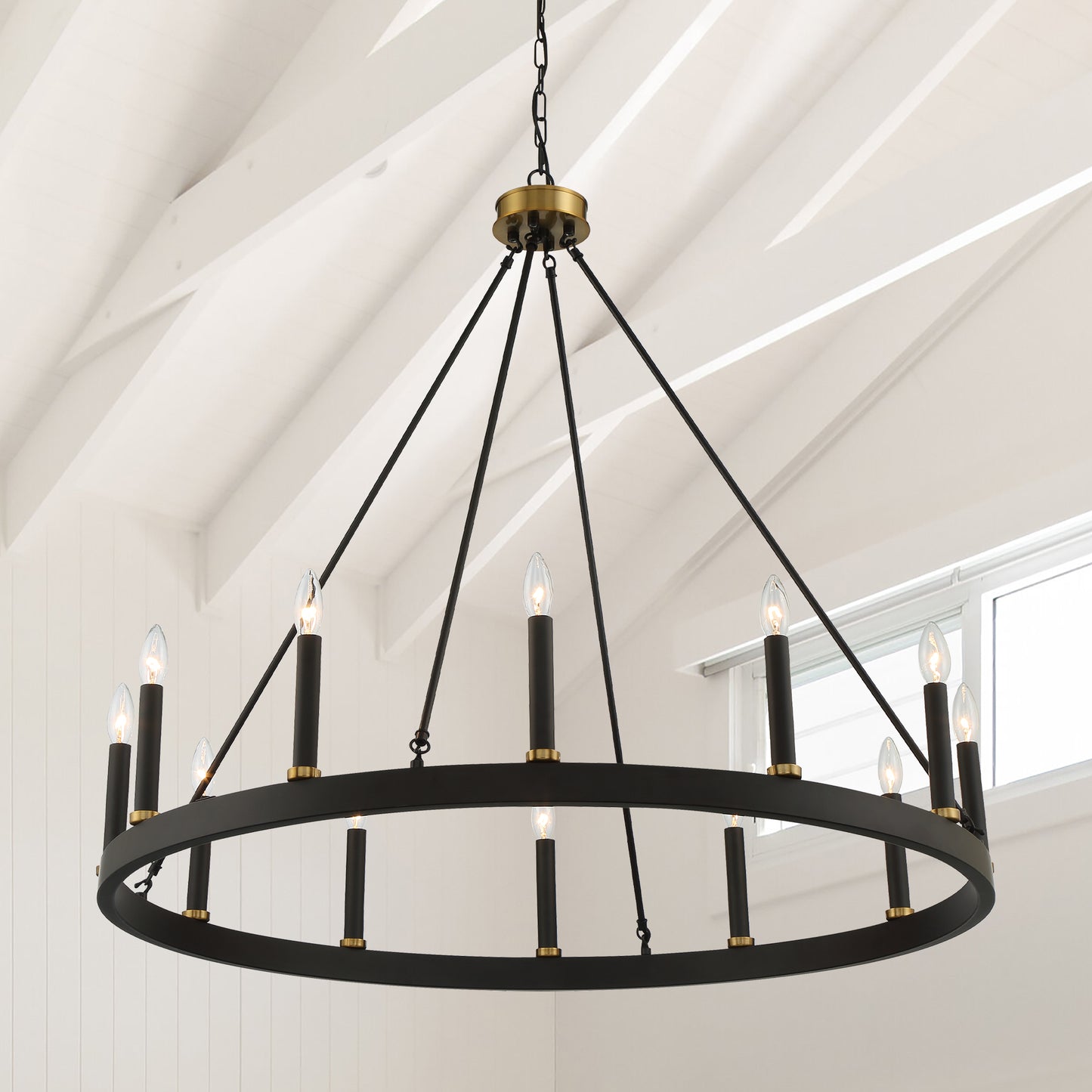 Amie 12-Light Candle Style Wagon Wheel Chandelier UL Listed