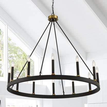 Amie 12-Light Candle Style Wagon Wheel Chandelier UL Listed