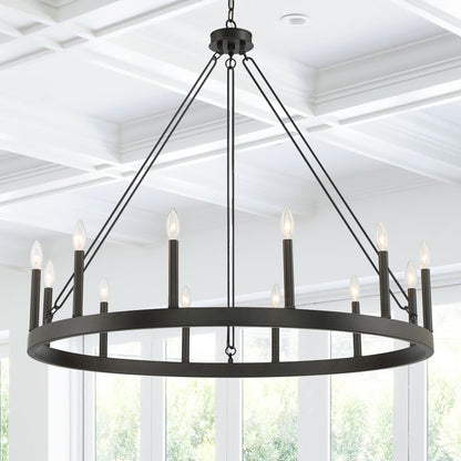 Ekisa 12-Light Candle Style Farmhouse Wagon Wheel Chandelier UL Listed