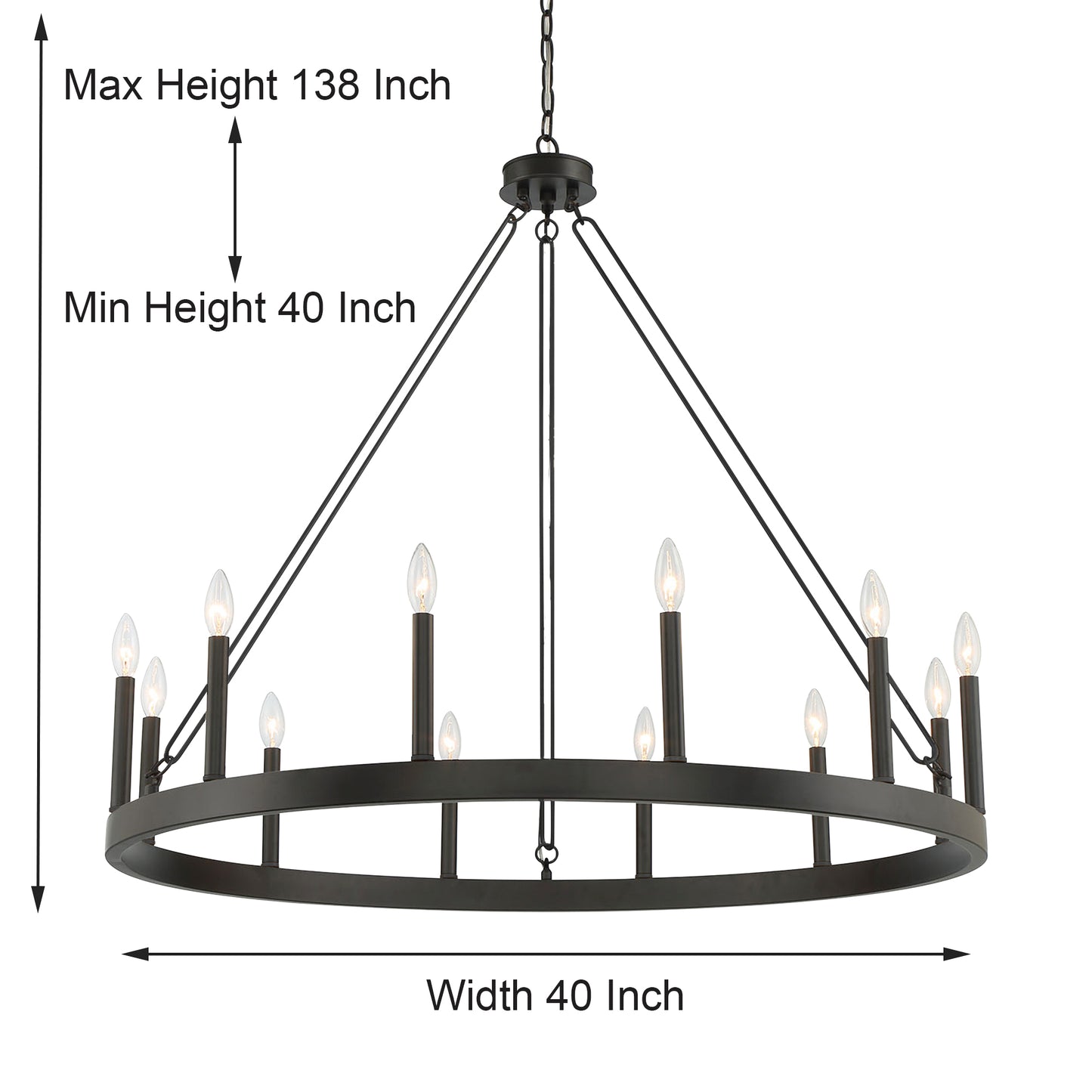 Ekisa 12-Light Candle Style Farmhouse Wagon Wheel Chandelier UL Listed