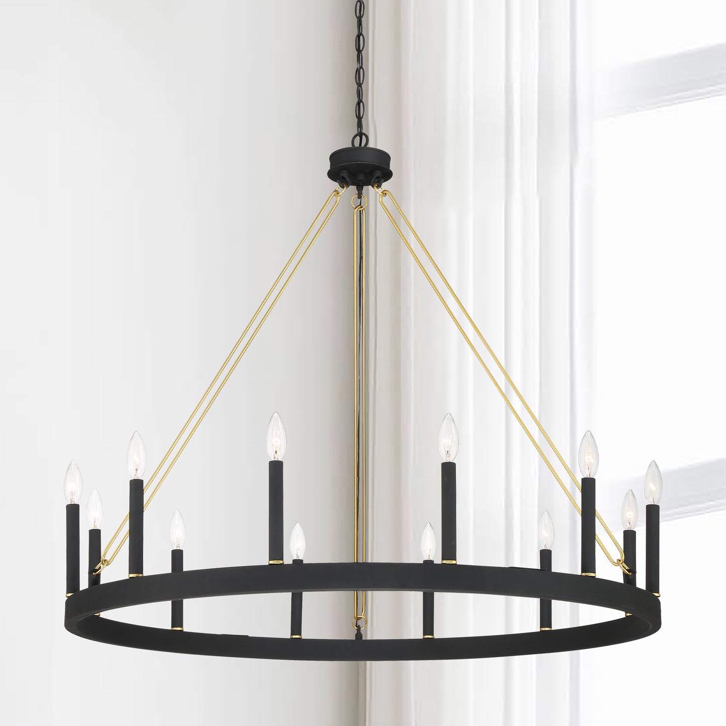 Ekisa 12-Light Candle Style Farmhouse Wagon Wheel Chandelier UL Listed