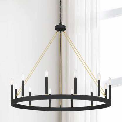 Ekisa 12-Light Candle Style Farmhouse Wagon Wheel Chandelier UL Listed