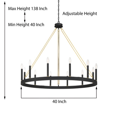 Ekisa 12-Light Candle Style Farmhouse Wagon Wheel Chandelier UL Listed